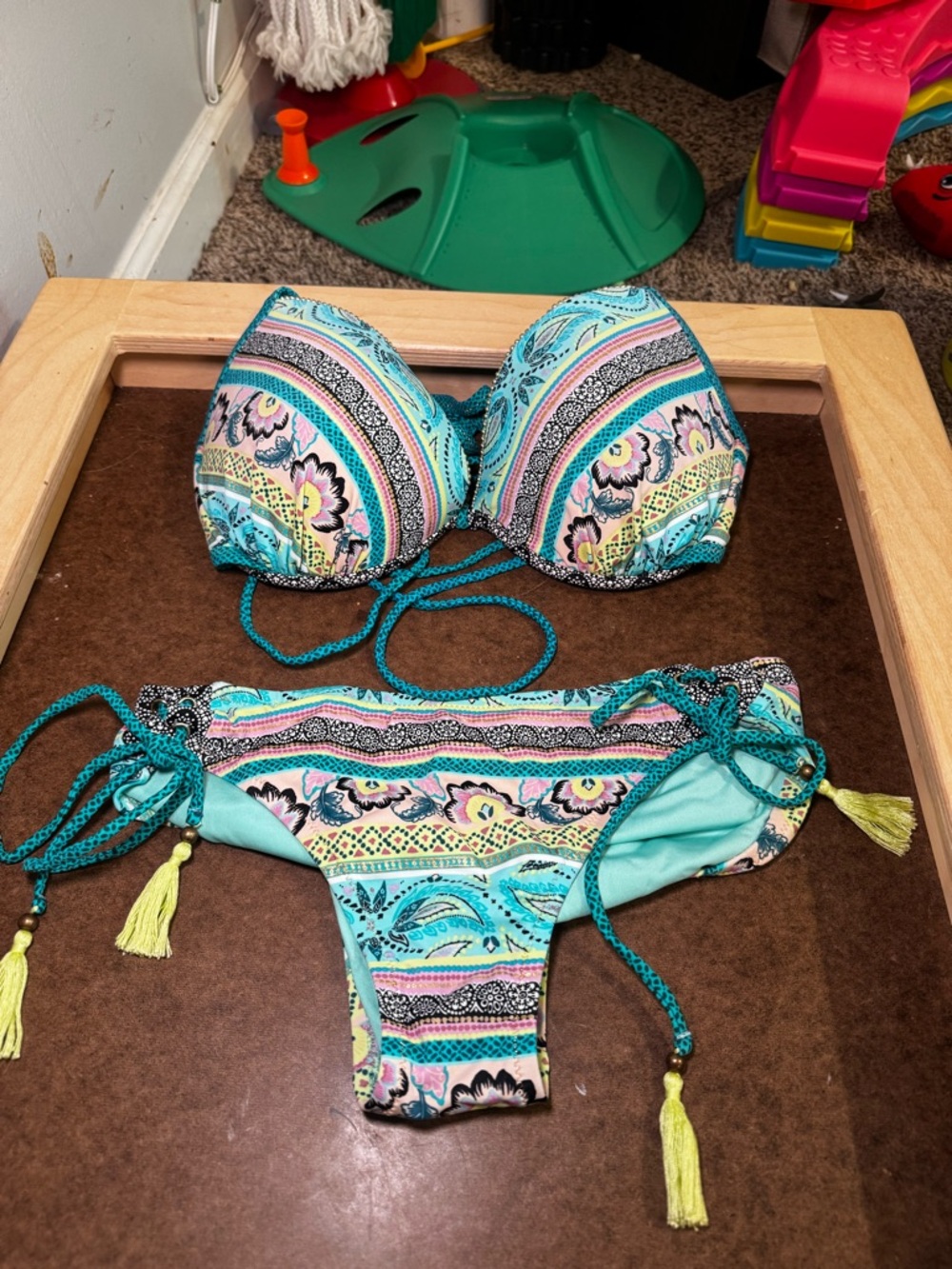 Shade & Shore Mint Multi-Pattern Bikini Top